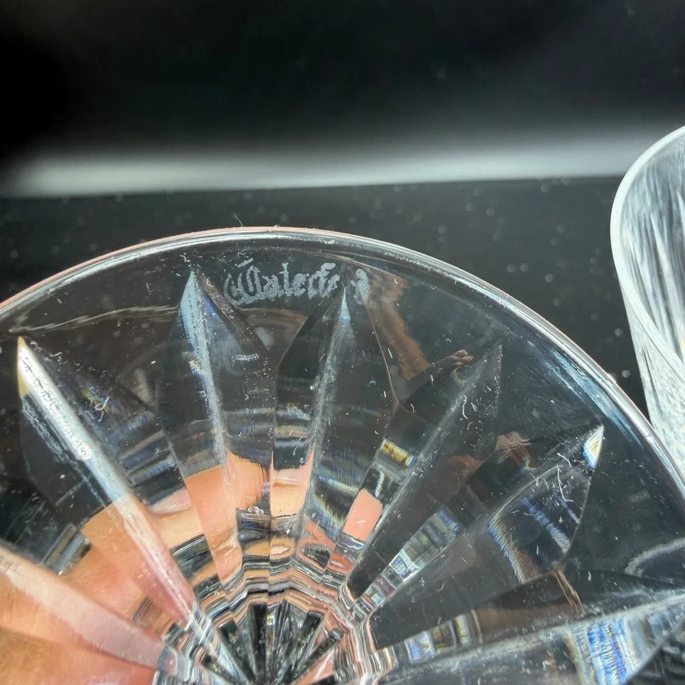 Waterford Crystal Tramore Tall Cups Glasses Set of 2 Cut Glass Goblets Signed‎